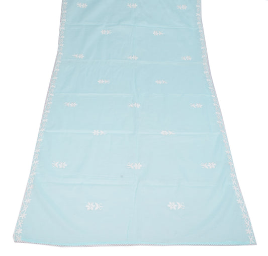 Sushila Vintage Light Blue Dupatta Hand Embroidered Pure Cotton Long Stole