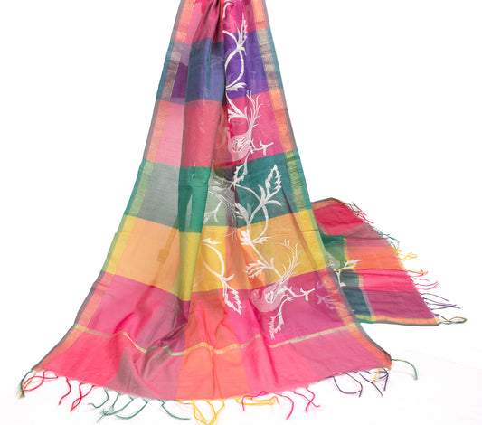 Sushila Vintage Birds Embroidered Dupatta Multi-Color Art Cotton Silk Long Stole