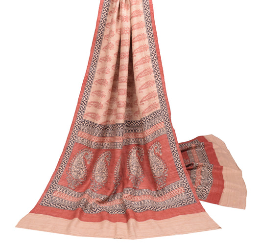 Sushila Vintage Pure Handloom Khadi Dupatta Hand Block Brown Long Stole