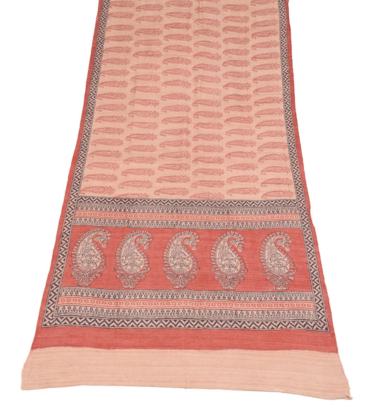 Sushila Vintage Pure Handloom Khadi Dupatta Hand Block Brown Long Stole