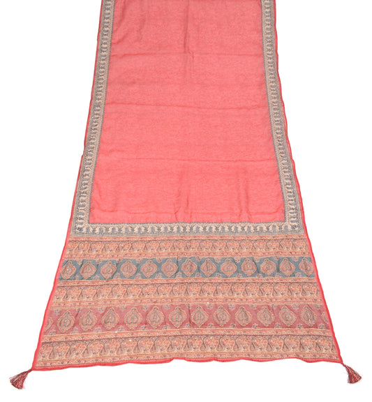 Sushila Vintage Floral Red Dupatta Printed Kantha Work Art Silk Long Stole Veil