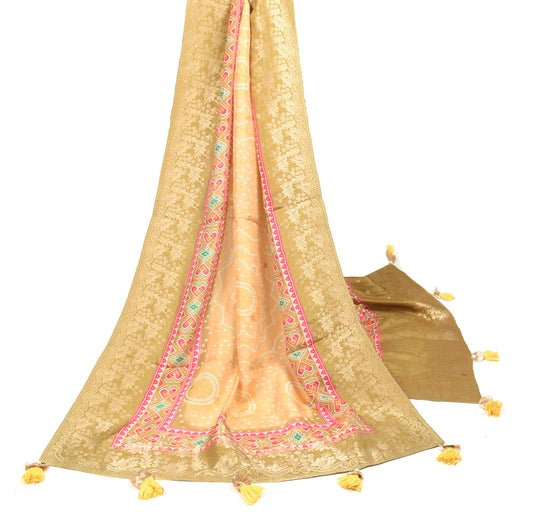 Sushila Vintage Beige Dupatta Pure Cotton Silk Zari Woven Long Stole Wrap