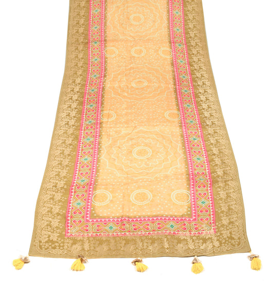 Sushila Vintage Beige Dupatta Pure Cotton Silk Zari Woven Long Stole Wrap