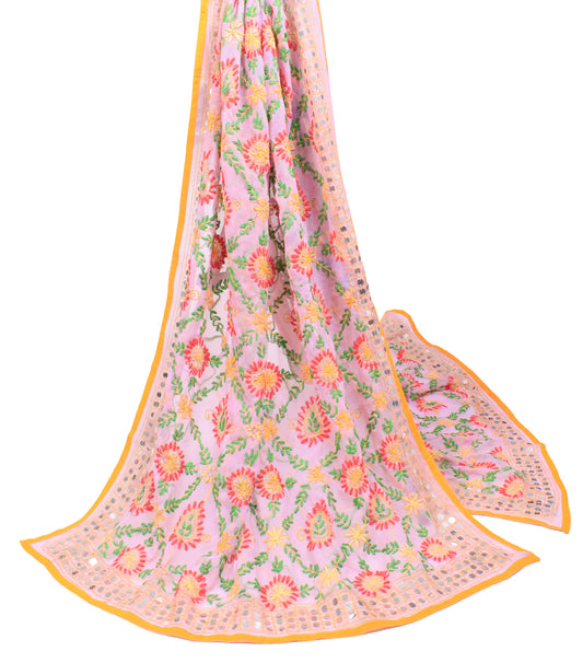 Sushila Vintage Floral Pink Dupatta Hand Embroidered Art Georgette Long Stole
