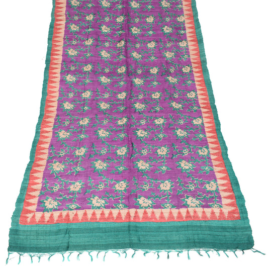 Sushila Vintage Purple Dupatta Floral Handloom Pure Khadi Long Stole Wrap