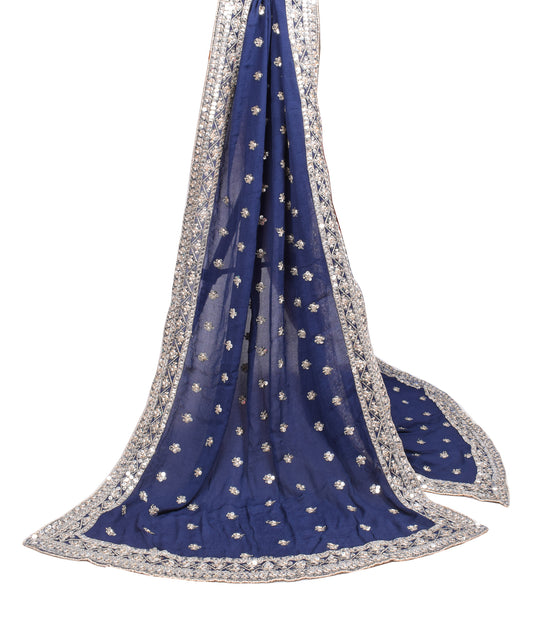Sushila Vintage Blue Dupatta Pure chiffon Sequins Work Floral Long Stole Wrap