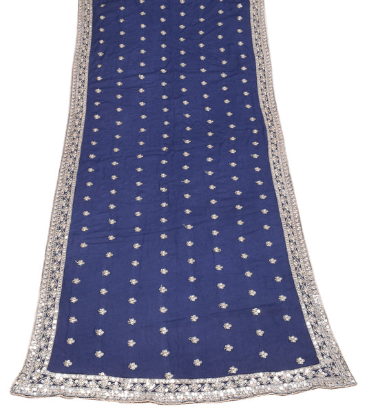 Sushila Vintage Blue Dupatta Pure chiffon Sequins Work Floral Long Stole Wrap