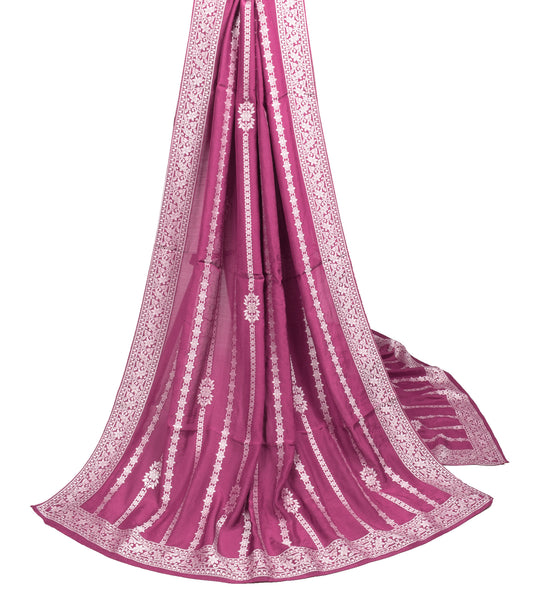 Sushila Vintage Wine Floral Dupatta Pure Cotton Silk Hand Woven Soft Long Stole