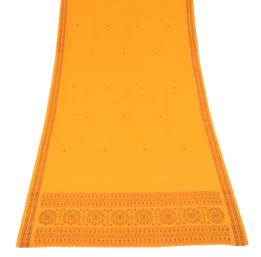 Sushila Vintage Pure Cotton Dupatta Yellow Handwoven Handloom Long Stole