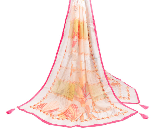 Sushila Vintage Off White Dupatta Digital Printed Pure Organza Long Stole Wrap