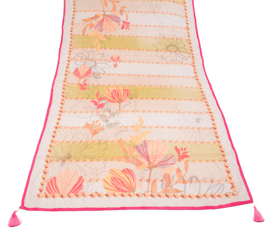 Sushila Vintage Off White Dupatta Digital Printed Pure Organza Long Stole Wrap