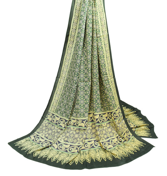 Sushila Vintage Dark Green Dupatta Ajrakh Hand Block Pure Cotton Soft Long Stole