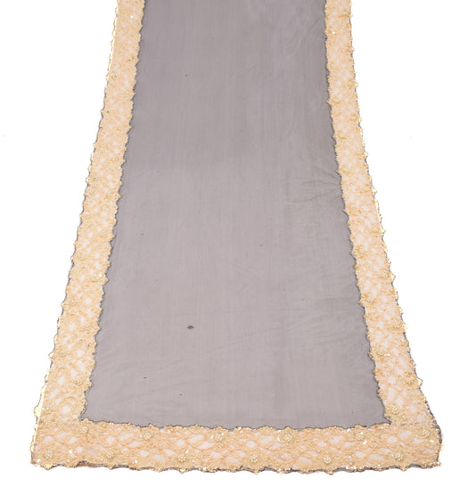 Sushila Vintage Black Net Mesh Dupatta Pearl Beads Embellish Long Stole Veil