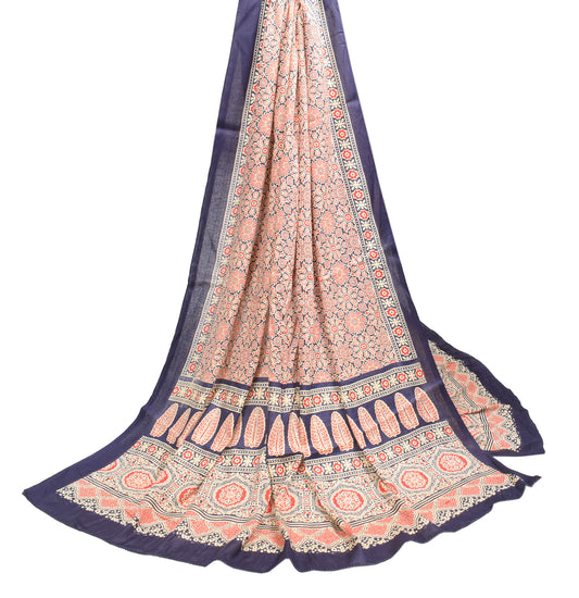 Sushila Vintage Blue Dupatta Ajrakh Hand Block Pure Cotton Soft Long Stole