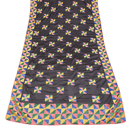 Sushila Vintage Black Dupatta Art Chiffon Silk Bagh Phulkari Long Stole Wrap