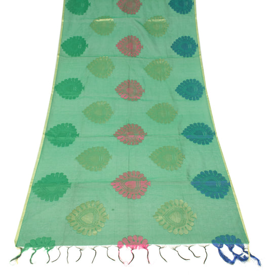 Sushila Vintage Green Dupatta Art Cotton Silk Woven Brocade Long Stole Veil