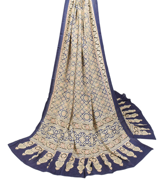 Sushila Vintage Blue Dupatta Handcrafted Ajrakh Hand Block-Pure Cotton Long Stole