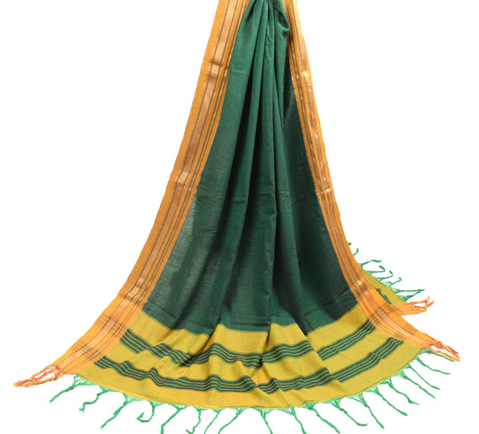 Sushila Vintage Handloom Green Dupatta Pure Cotton Woven Stripes Long Stole