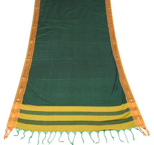 Sushila Vintage Handloom Green Dupatta Pure Cotton Woven Stripes Long Stole