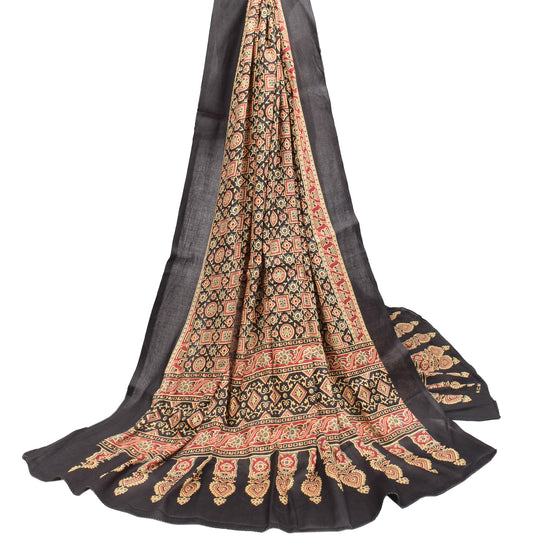 Sushila Vintage Black Dupatta Handcrafted Ajrakh Hand Block-Pure Cotton Long Stole
