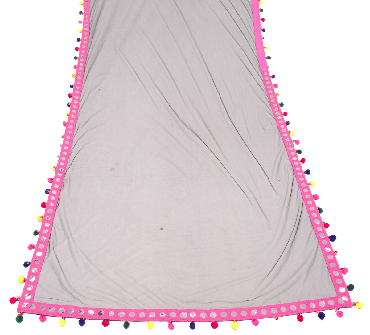 Sushila Vintage Black Net Dupatta with Magenta Pom Pom Border Long Stole Veil