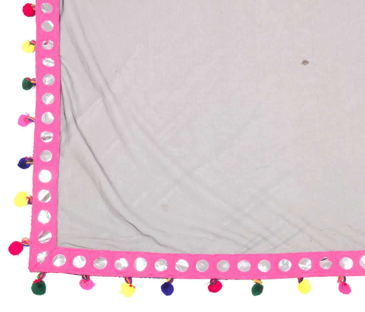Sushila Vintage Black Net Dupatta with Magenta Pom Pom Border Long Stole Veil