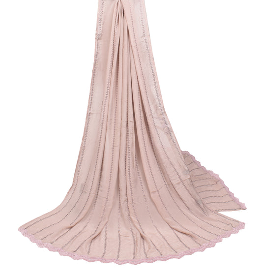 Sushila Vintage Pure Chiffon Silk Dupatta Beaded Stone Work Mauve Long Stole