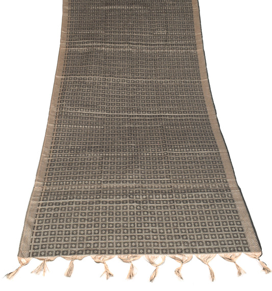 Sushila Vintage Black Dupatta Geometric Art Cotton Silk Woven Checks Long Stole