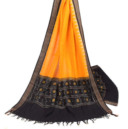 Sushila Vintage Handloom Ikat Dupatta Orange Black Pure Cotton Long Stole