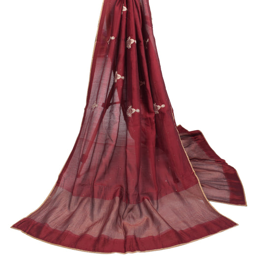 Sushila Vintage Maroon Dupatta Zari Embroidered Pure Cotton Silk BRANDED Long Stole