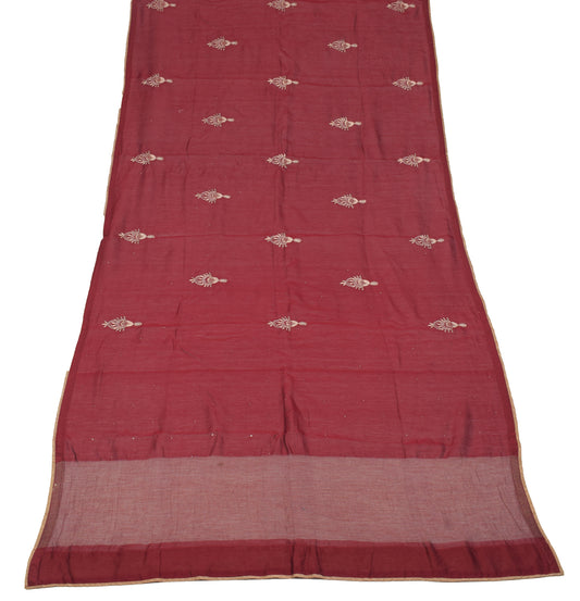 Sushila Vintage Maroon Dupatta Zari Embroidered Pure Cotton Silk BRANDED Long Stole