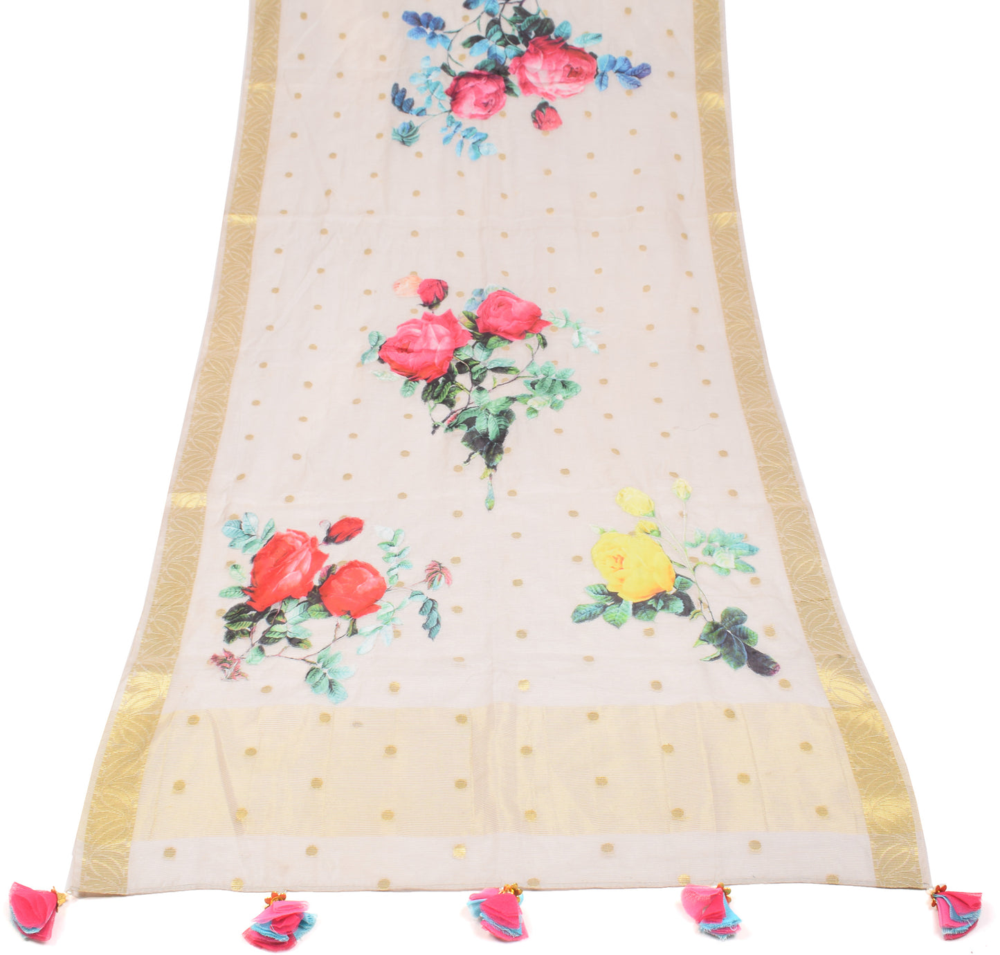 Sushila Vintage Gray Dupatta Art Cotton Silk Applique Work Long Stole Wrap