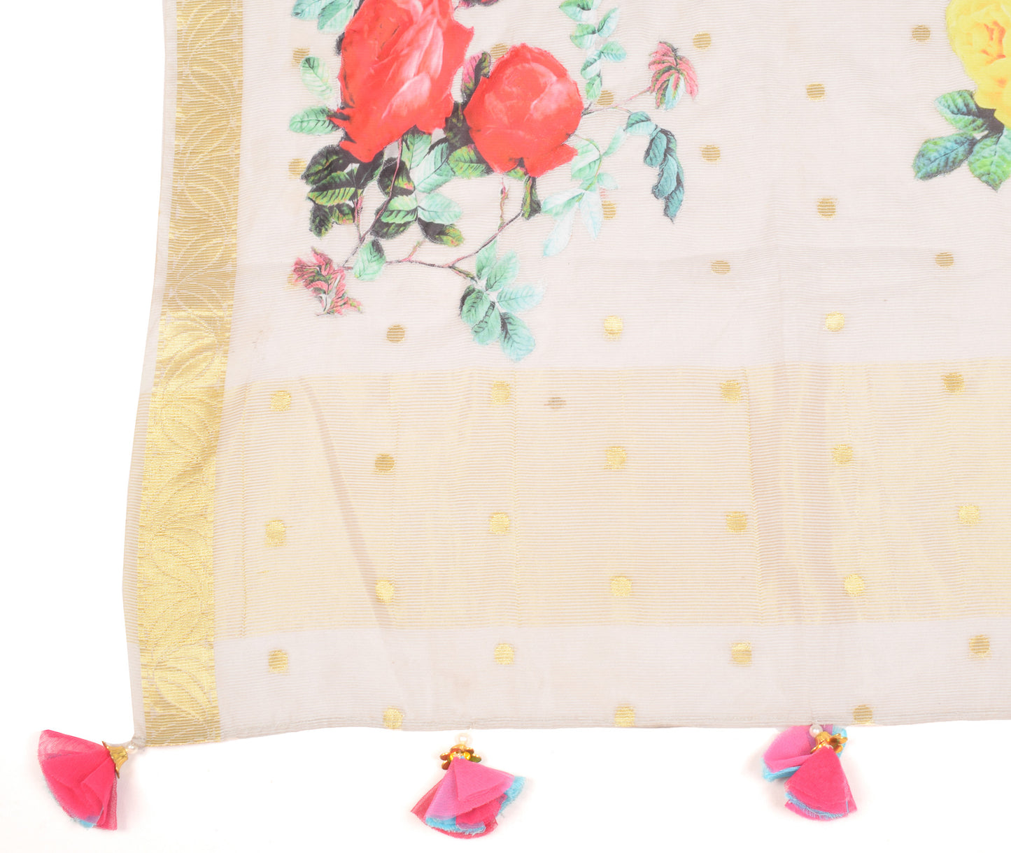 Sushila Vintage Gray Dupatta Art Cotton Silk Applique Work Long Stole Wrap