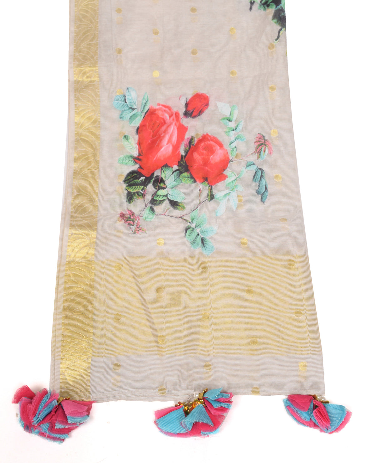 Sushila Vintage Gray Dupatta Art Cotton Silk Applique Work Long Stole Wrap