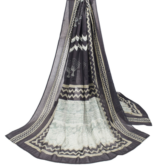 Sushila Vintage Black Printed Dupatta Pure Cotton Soft Geometrical Long Stole