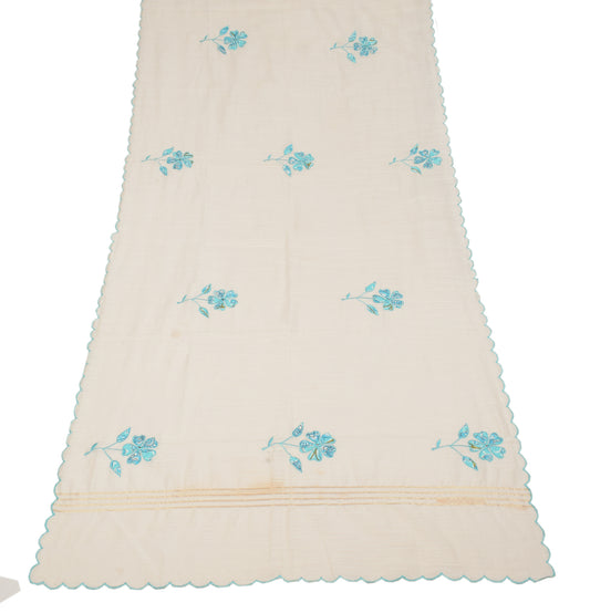 Sushila Vintage Applique Work Dupatta Art Cotton Silk Cream Floral Long Stole