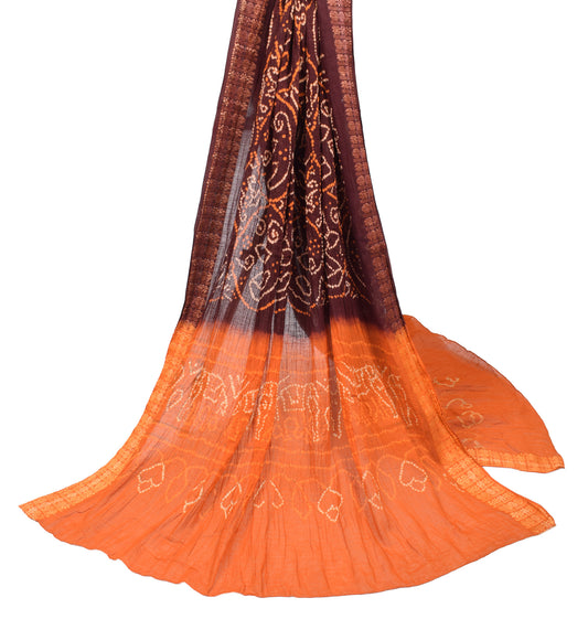 Sushila Vintage Bandhani Printed Dupatta Pure Cotton Dark Brown Long Stole