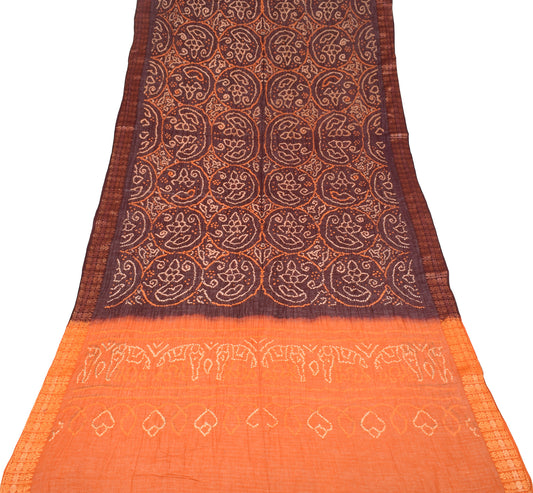 Sushila Vintage Bandhani Printed Dupatta Pure Cotton Dark Brown Long Stole