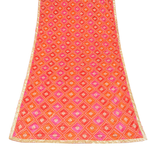 Sushila Vintage Red Dupatta Bagh Phulkari Embroidered Long Stole Art Silk