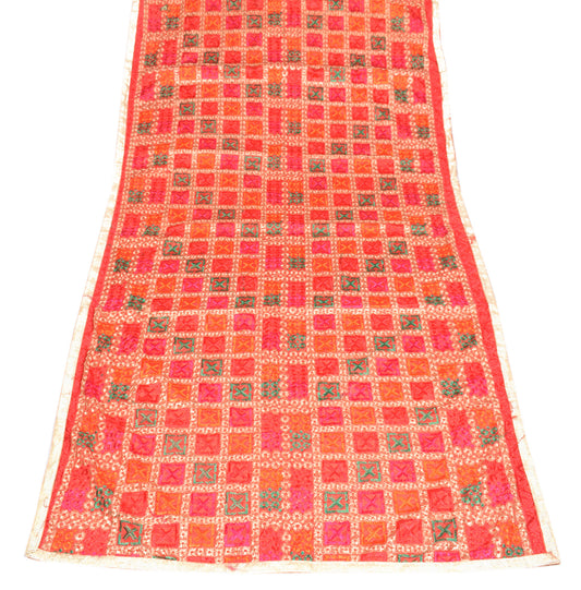 Sushila Vintage Bagh Phulkari Dupatta Art Silk Red Embroidered Long Stole Wrap