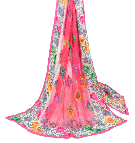 Sushila Vintage Magenta Dupatta Pure Chiffon Hand Embroidered Long Stole Veil