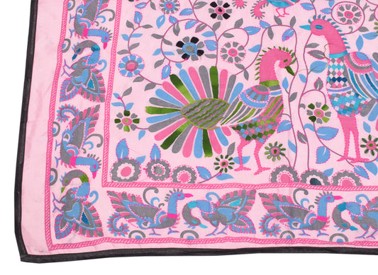 Sushila Vintage Pink Phulkari Dupatta Art Silk Handmade Traditional OOAK Stole