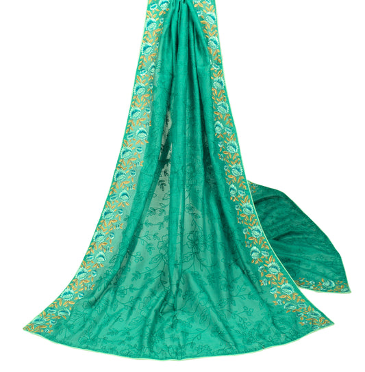 Sushila Vintage Aqua Green Dupatta Cotton Silk Embroidered Long Stole