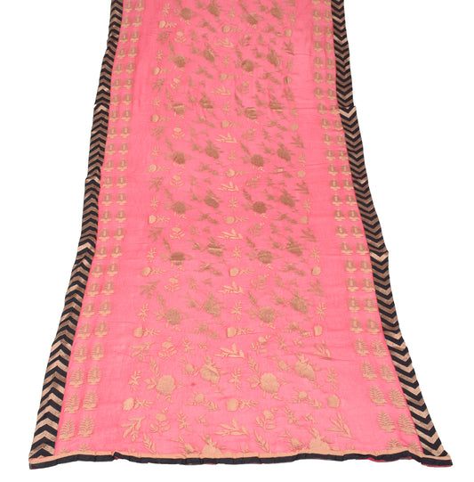 Sushila Vintage Floral Embroidered Dupatta Pure Chiffon Pink Long Stole