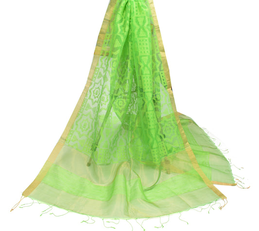 Sushila Vintage Woven Green Dupatta Pure Cotton Silk Long Stole Wrap