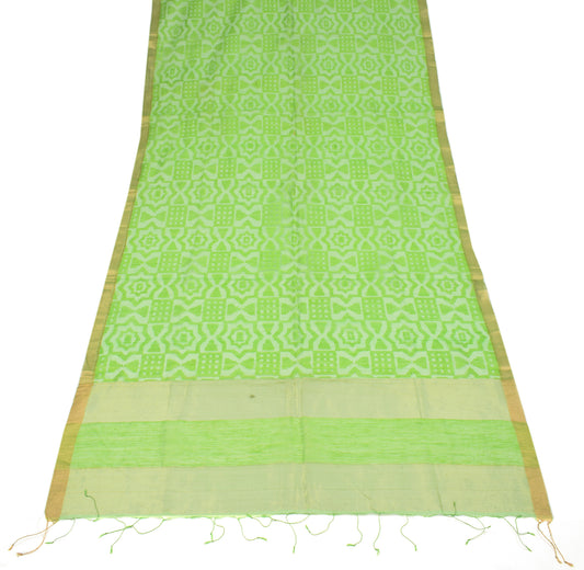 Sushila Vintage Woven Green Dupatta Pure Cotton Silk Long Stole Wrap