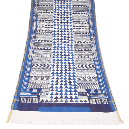 Sushila Vintage White Dupatta Pure Cotton Hand Printed Long Stole Hijab