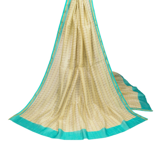 Sushila Vintage Beige Dupatta Geometrical Print Pure Cotton Silk Long Stole