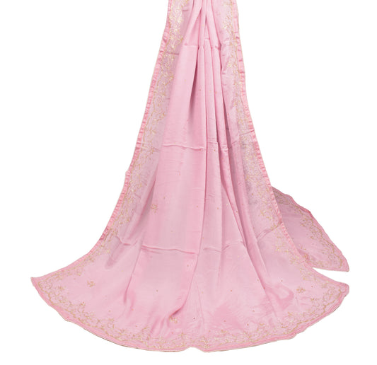 Sushila Vintage Pink Dupatta Zari Embroidered Chiffon Floral Long Stole