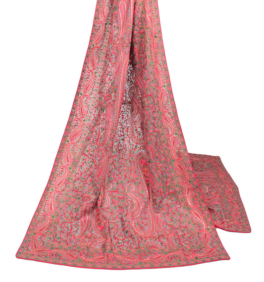 Sushila Vintage Gray Dupatta Multicolor Paisley Kashmiri Art Georgette Long Stole